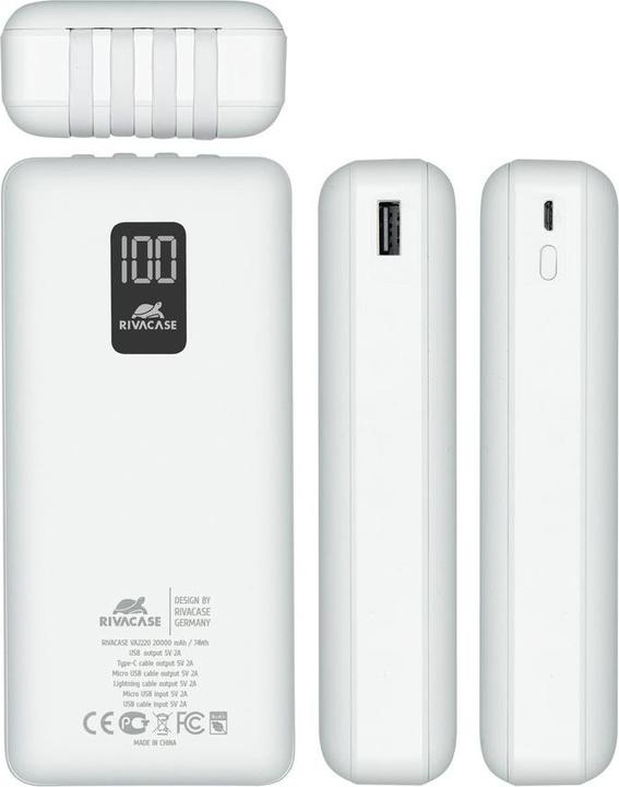 Produktbild Rivacase VA2220 power bank Lithium Polymer (LiPo) White (20000 mAh, 10 W, 74 Wh)