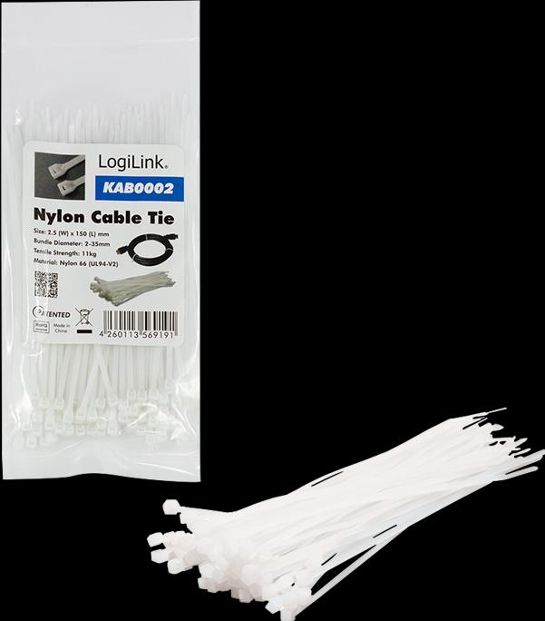 Produktbild LogiLink Kabelbinder Set 100 Stück, Länge: 150 mm, Stärke: 2,5 mm (Kunststoffkabelbinder, 150 mm, 100 Stk.)