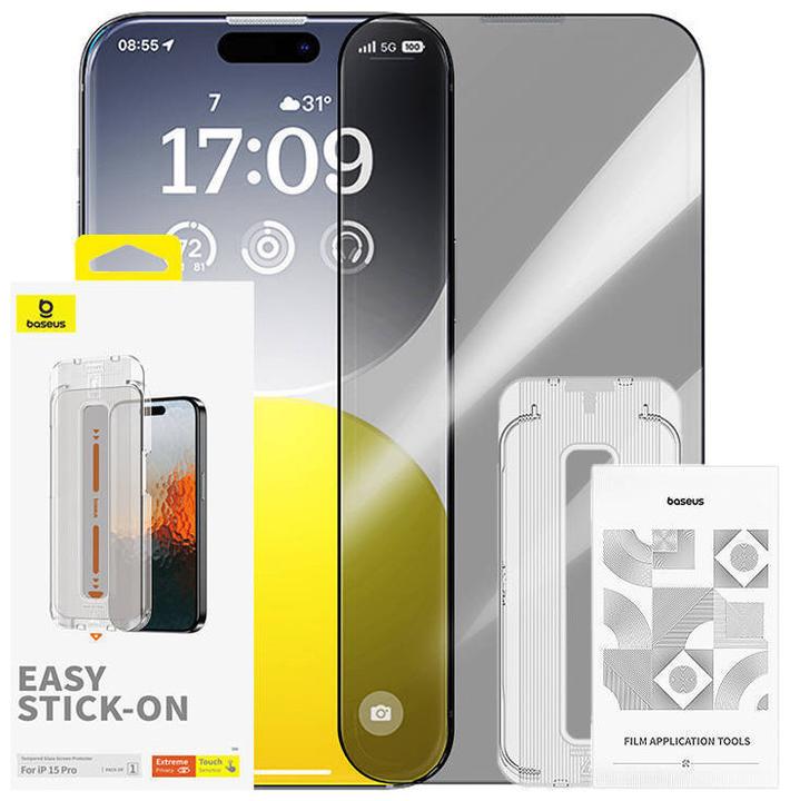 Produktbild Baseus iPhone 15 Pro Saphire Series Displayschutz Panzerglas mit Sichtschutz (1 Stück, Apple iPhone 15 Pro)