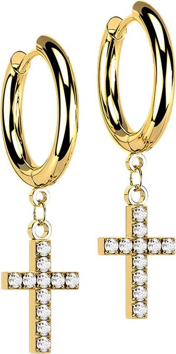 Star Piercing Ohrring vergoldet Anhänger Kreuz mit Kristallen (ohne Messing, Chirurgenstahl 316L)