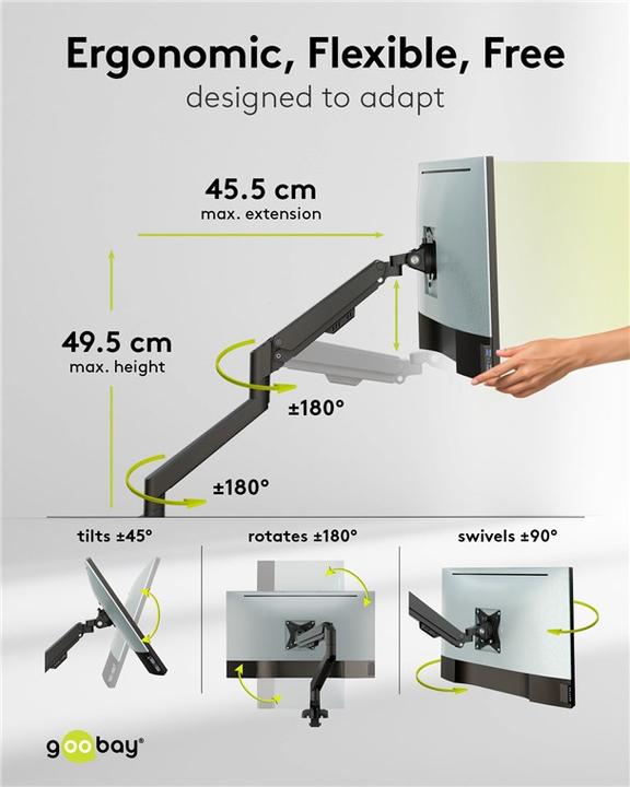 Produktbild Goobay Single-Monitorhalterung mit Gasdruckfeder, schwarz (Tisch, 31.89")