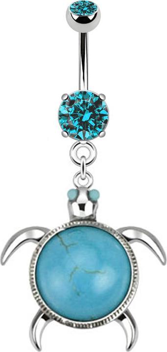 Star Piercing Banane silber mit Anhänger Schildkröte und türkis Stein (Mineralisch, ohne Messing, Chirurgenstahl 316L)