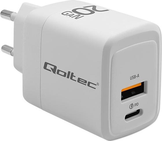 Produktbild Qoltec GaN 20W Ladegerät, 1x USB-C PD, 1x USB-A, US (20 W)