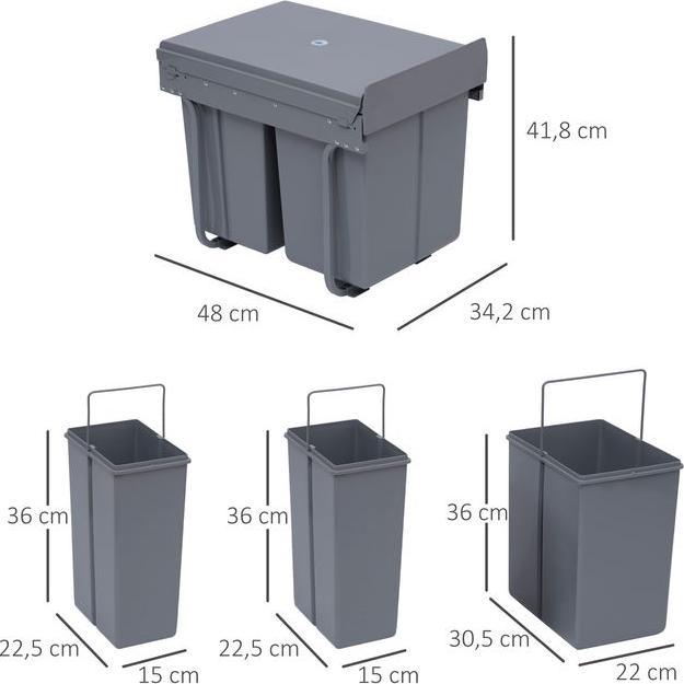 Produktbild Swisshandel24 40L Einbaumülleimer Unterschrank ausziehbarer Müllsammler mit 3 Fächer Grau (40 l)