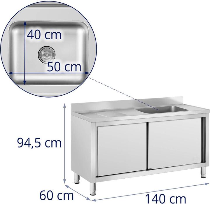 Produktbild Royal VKB Spülenschrank Spülenunterschrank Spülschrank Edelstahl Becken: 500x400x240 mm (Aufsatzspülbecken, 24 cm, 60 cm)