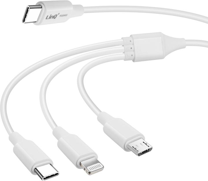 Produktbild LinQ 3-in-1 USB-C Kabel, USB-C / Lightning / Micro-USB - Power Delivery 20W (1.20 m, USB 3.2 Gen 1, 20 W)