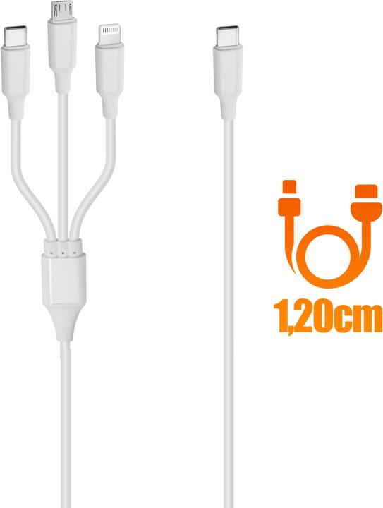 Produktbild LinQ 3-in-1 USB-C Kabel, USB-C / Lightning / Micro-USB - Power Delivery 20W (1.20 m, USB 3.2 Gen 1, 20 W)