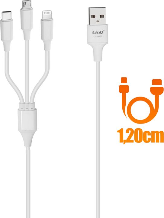 Produktbild LinQ 3-in-1 USB Kabel, USB-C / Lightning / Micro-USB (0.12 m, USB 3.2 Gen 1)