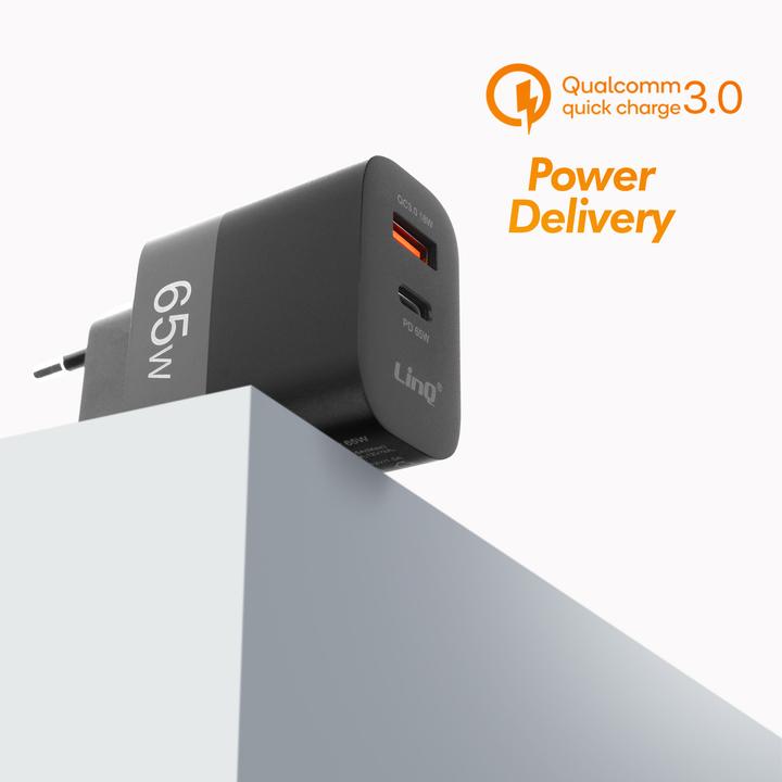 Actual product image LinQ 65W power supply, 2x USB + USB-C ports (65 W)