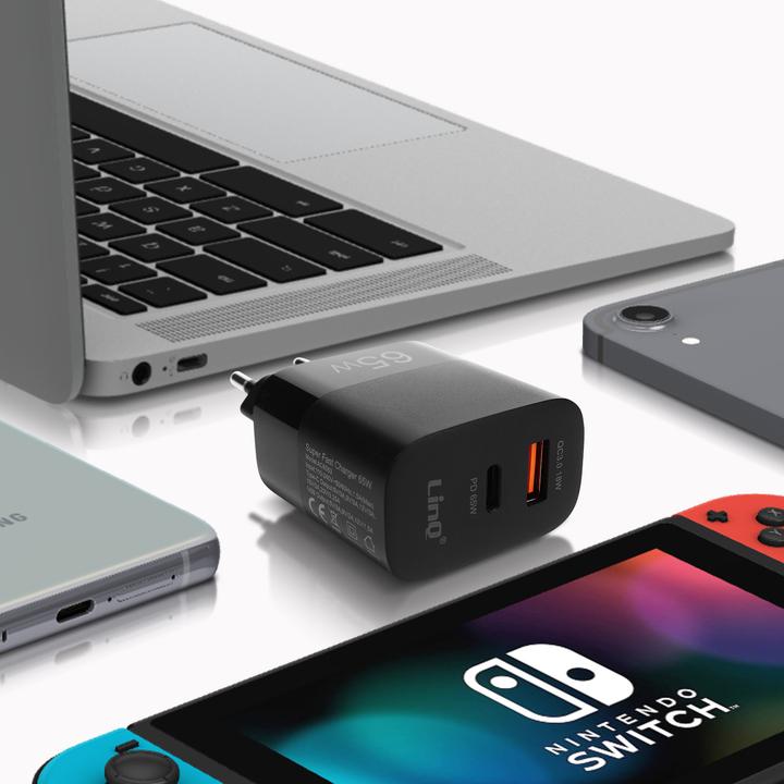 Actual product image LinQ 65W power supply, 2x USB + USB-C ports (65 W)