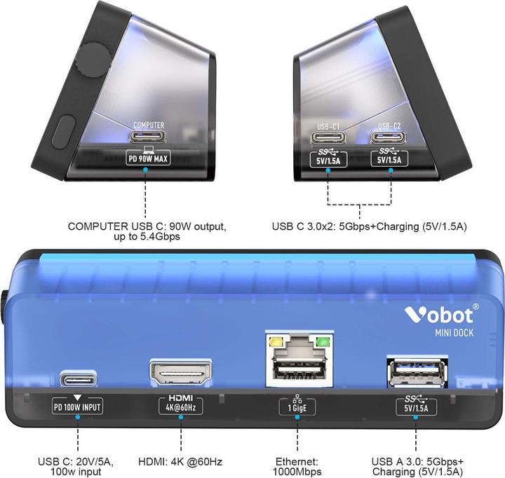 Actual product image Vobot D1 (USB-C, 7 Ports)