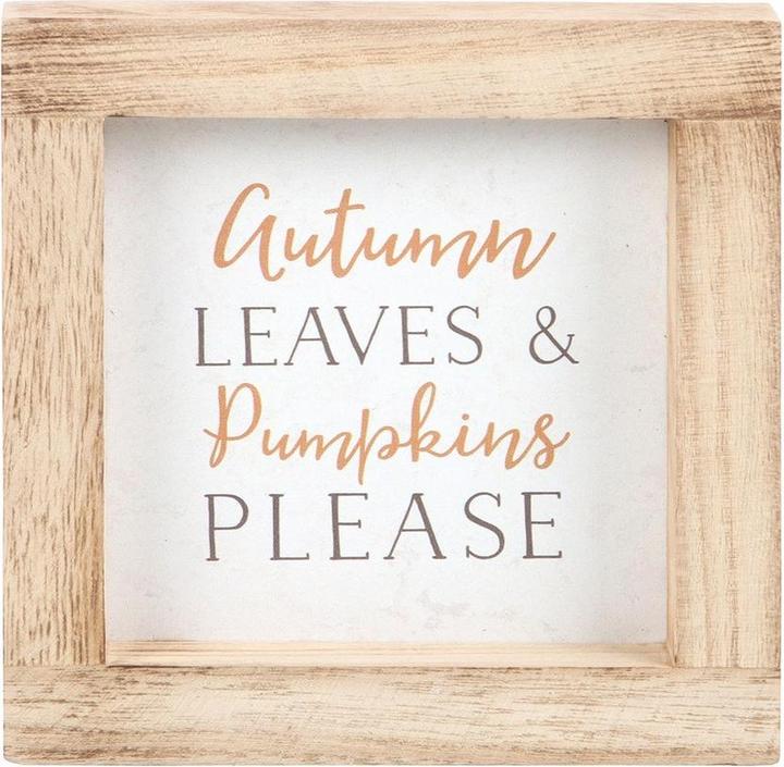 Actual product image Something Different Autumn Leaves & Pumpkins Please Wooden Framed Plaque