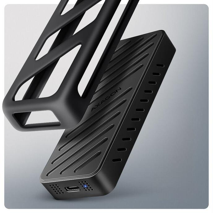 Actual product image Axagon EEM2-20G NVMe SSD enclosure, USB-C 3.2, 20 Gbps, 2230 - 2280 - black (M.2 2230, M.2 2260, M.2 2280, M.2 2242)
