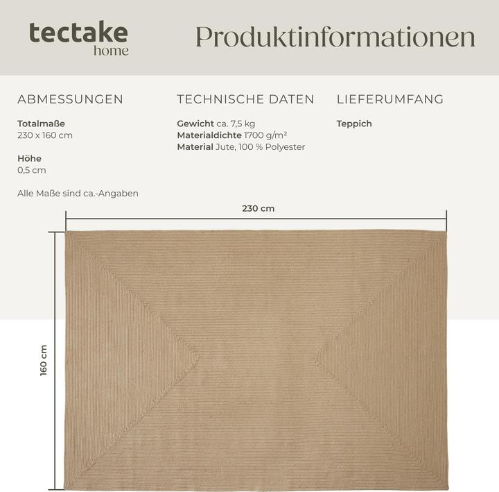 Immagine prodotto tectake Tappeto intrecciato Vibe in juta, stile boho-chic (230 x 160 cm)