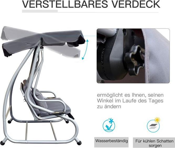 Produktbild Outsunny Hollywoodschaukel Gartenschaukel 3-Sitzer mit Liegefunktion