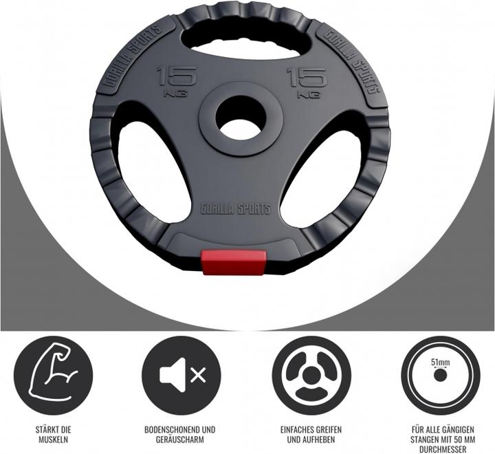 Produktbild Gorilla Sports Hantelscheibe Olympia 50/51mm (1 x 15 kg)