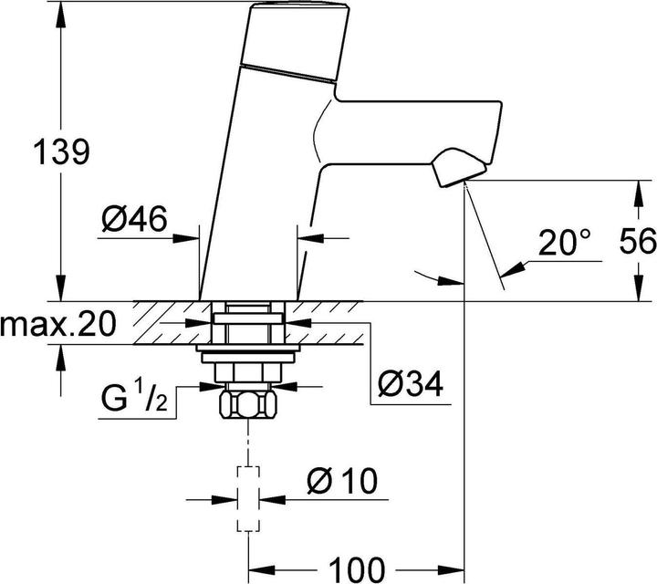 Actual product image Grohe Concetto pillar tap XS size
