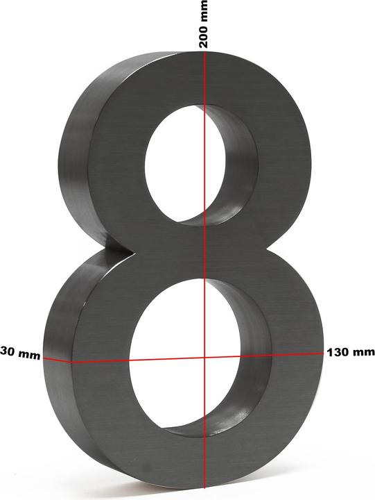 Produktbild Wiltec Hausnummer 8 Edelstahl Hausnummer modern 3D-Design rostfrei