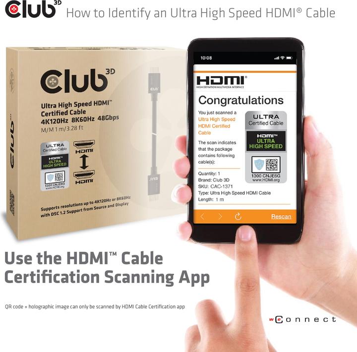 Immagine prodotto Club 3D HDMI (Typ A) — HDMI (Typ A) (1 m, HDMI)