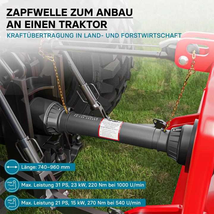 Produktbild Wiltec Zapfwelle T2 Gelenkwelle 740-960mm 270Nm 540U/min PTO-Shaft 23kW 2x 1 3/8" Z6 (Traktorzubehör)