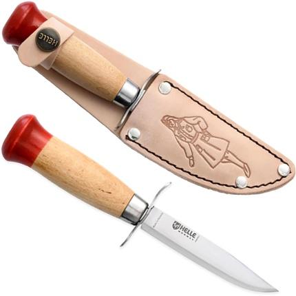 Actual product image Helle Belt knife SPEIDER 04P, stainless, 12C27 steel, finger guard, birch wood, leather sheath with p (9 cm)