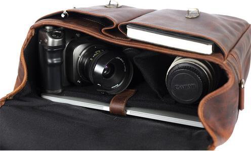 Actual product image Bronkey Roma Leder-Messenger-Tasche, Braun (Camera shoulder bag)