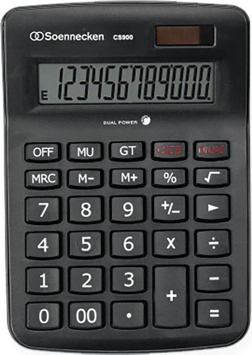 Actual product image Soennecken Desktop calculator CS900 Dimensions: 144.5 x 205 x 46 mm (W x H x D) Type of auxiliary power: Solar (Solar cells)