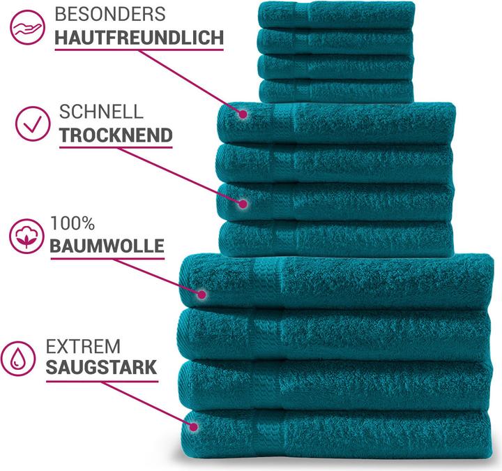 Produktbild Casativo Handtuchset 12-teilig petrol (140 x 70 cm, 100 x 50 cm, 50 x 30 cm)