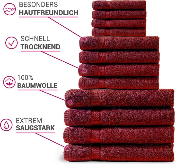 Casativo Set di 4 asciugamani bordeaux (100 x 50 cm)
