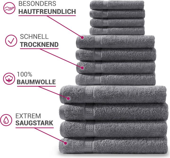 Produktbild Casativo Handtuchset 24-teilig, je 8 Gäste-, Hand- und Duschtücher (100 x 50 cm, 140 x 70 cm, 50 x 30 cm)