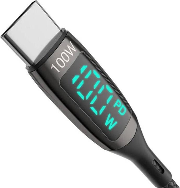 Actual product image BlitzWolf USB-C to USB-C cable BW-TC23, with display, 100W, 0.9m (black) (0.90 m, USB 3.2 Gen 1)