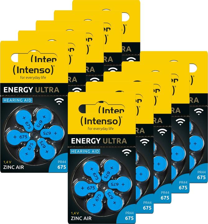 Actual product image Intenso Pack of 60 Hearing Aid Batteries | Zinc-Air A675 (60 pcs., PR44, 540 mAh)