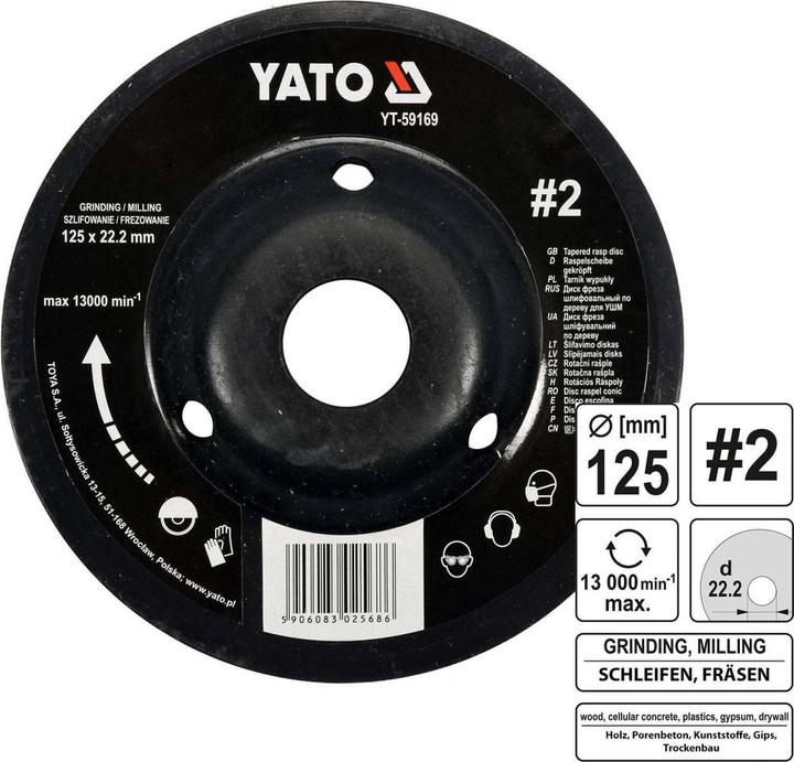 Yato Disque à râper professionnel pour meuleuse d'angle 125mm Nr2 Convexe