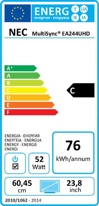 Energy Label NEC Ea244uhd (3840 x 2160 Pixels, 23.80")