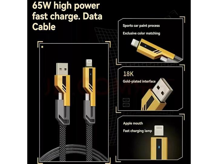 Actual product image Ven-Dens 4-in-1 Flexible & Flip USB-C, Lightning, USB-A 65W, 27W PD cable 1.2m (USB 3.2 Gen 1)