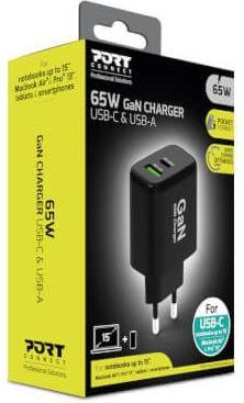 Actual product image Port Designs Alim USB 65W Techno GaN USB A + USB C sans câbles (65 W)