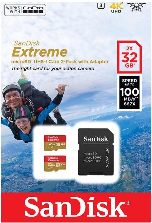Actual product image SanDisk microSDHC ActionSC 32GB 2x Extr.100MB (32 GB, microSDHC, U3, UHS-I)