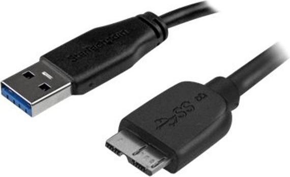 StarTech 3m schlankes SuperSpeed USB 3.0 A auf Micro B Kabel - St/St - USB 3.0 Anschlusskabel - Schwarz (3 m, USB 3.2 Gen 1)