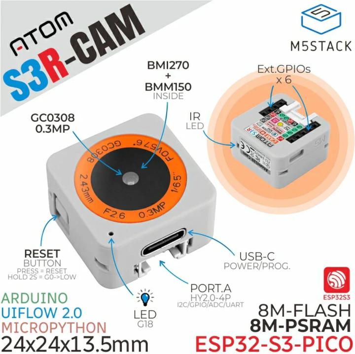 Image du produit M5Stack Kit de caméra AtomS3R 8MB PSRAM