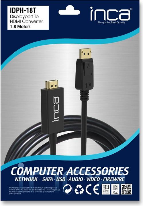 Image du produit Inca DisplayPort vers HDMI,Câble 1,8 m,10,2 Gbit/s (max.) (1.80 m, DisplayPort, HDMI)
