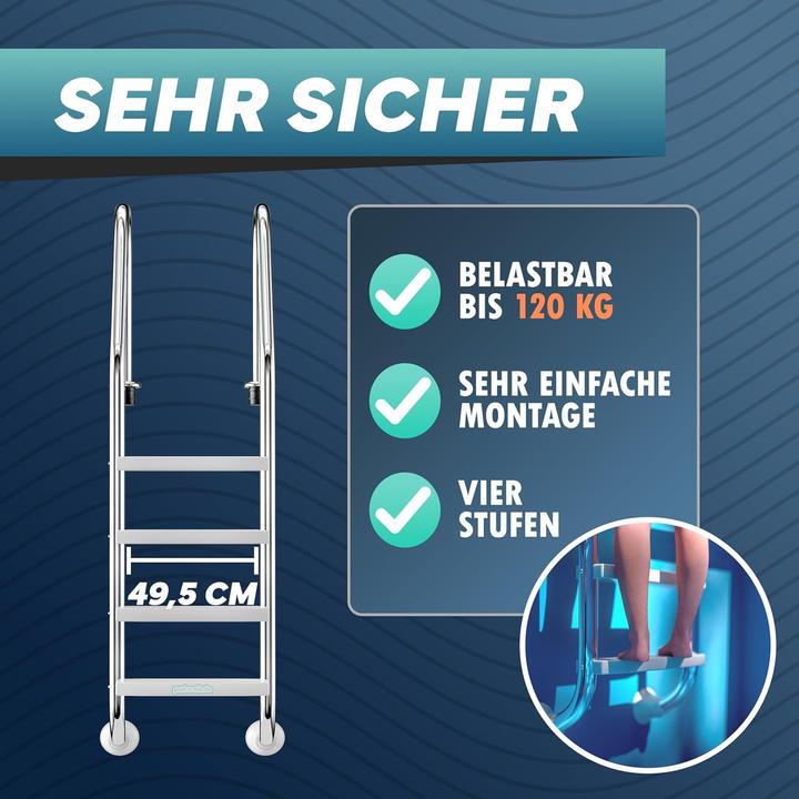 Produktbild Poolomio Einhänge-Leiter aus Edelstahl | 4 stufig | Standard-Modell
