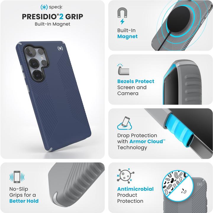 Actual product image speck Presidio2 Grip + Magnet Samsung Galaxy S25 Ultra Coastal Blue - with Microban (Samsung Galaxy S25 Ultra)