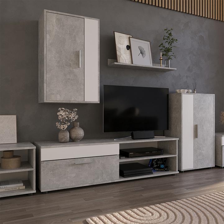 Immagine prodotto Vichy Lowboard & Regal Berno, Beton/Weiss, mit 1 Klappe