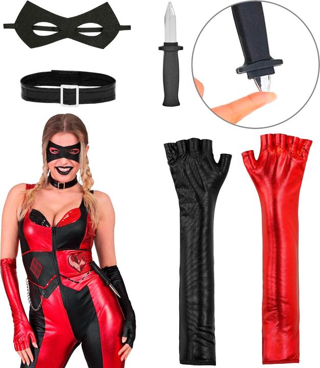 Actual product image Widmann Harlequin ladies' costume jumpsuit, necklace, eye mask, fingerless gloves, knife (S)