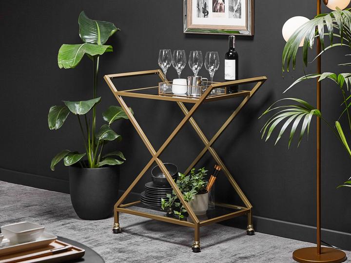 Image du produit Beliani Chariot de service métal / verre doré 2 étages IVERA