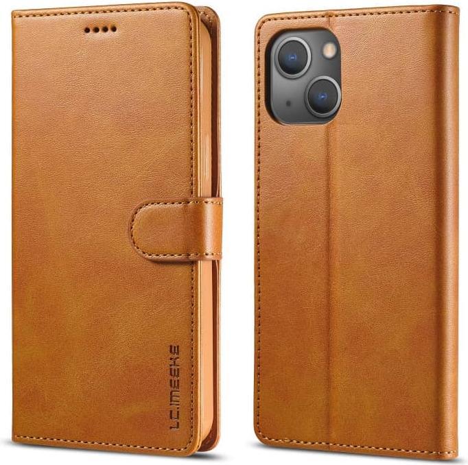 Produktbild LC.Imeeke iPhone 16e - Wallet Etui mit 3 Kartenfächern & Magnetverschluss, hellbraun/orange (Apple iPhone 16e)