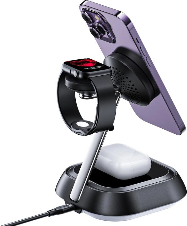 Image du produit Acefast Station de charge inductive 3en1 E16 15W pour téléphone/écouteurs/montre - noir (15 W)