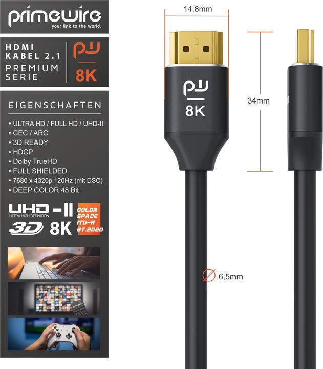Immagine prodotto Primewire Cavo HDMI 2.1, 8K 60 Hz, Premium Ultra HD, Alta Velocità 7680 x 4320 @ 120 Hz - 4k @ 240 Hz con DSC (4 m, HDMI)