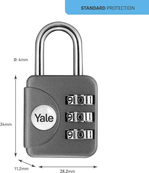 Actual product image Yale Travel combination lock 28mm, shackle height 16mm, standard security, grey