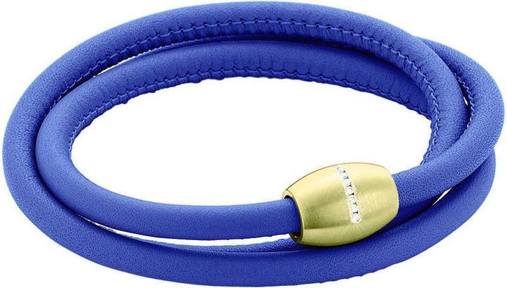 Immagine prodotto Xen Bracciale in pelle blu con chiusura magnetica 7 diamanti placcato oro giallo - lunghezza a scelta (53 cm, Pelle e acciaio inossidabile)